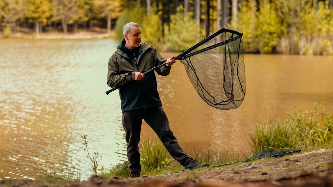 Giants fishing Plovoucí podběrák s pogumovanou síťkou Deluxe 70x70cm, 220cm